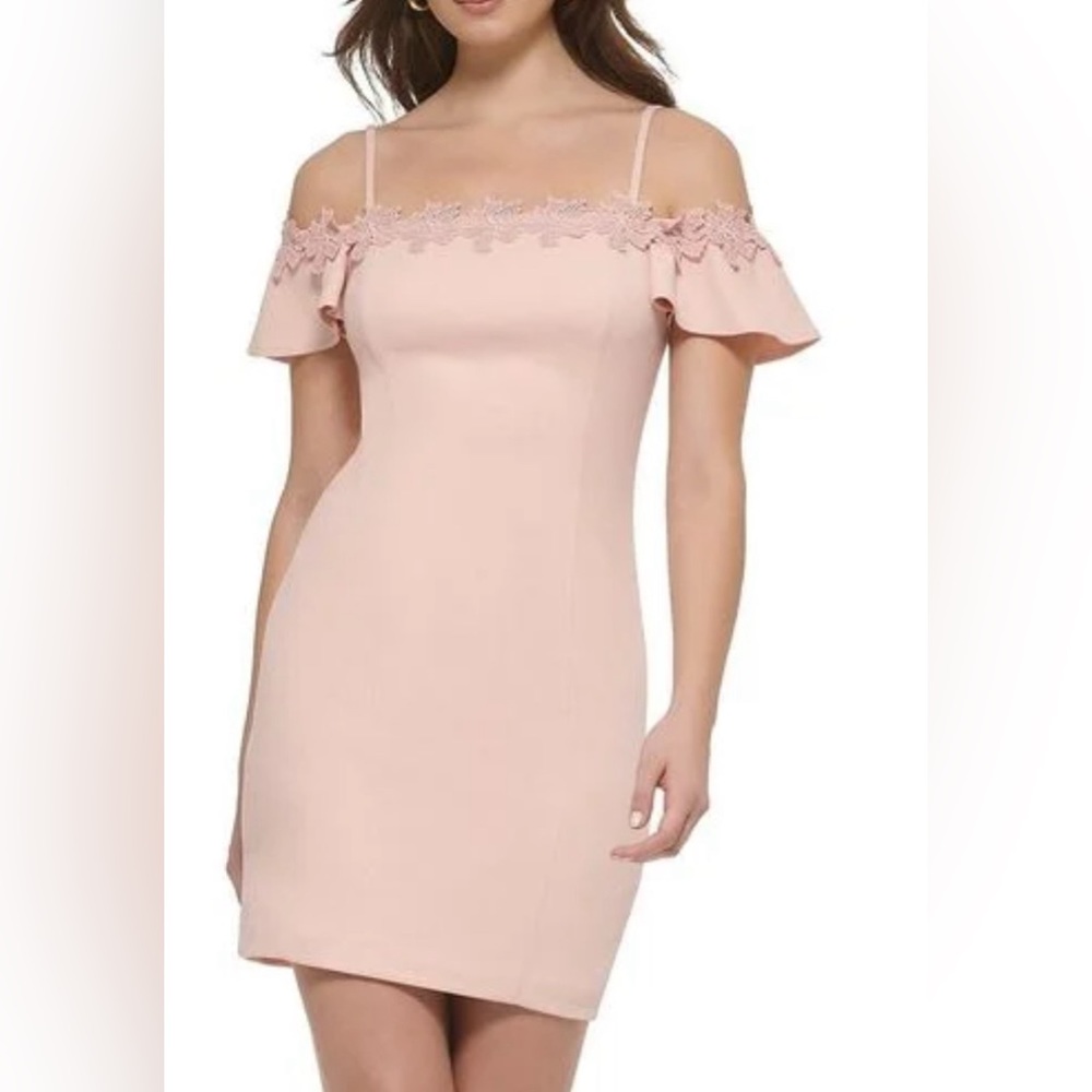 Kensie off the shoulder scuba crepe dress in blush - 14